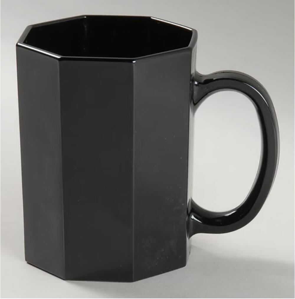 Vintage Arcoroc France OCTIME Black Glass Octagon Coffee Mug Cup